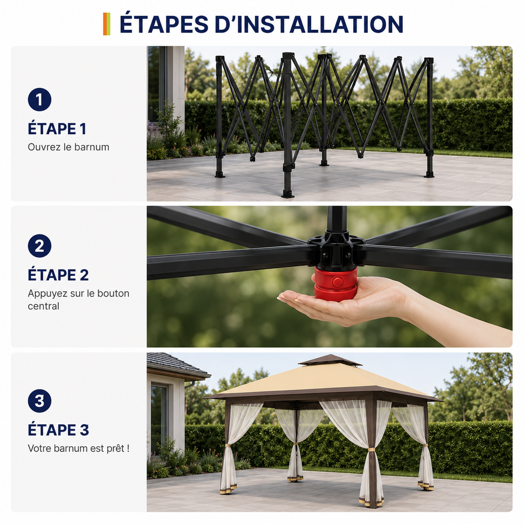Barnum de Jardin 3x3m - Double Toit & Moustiquaire