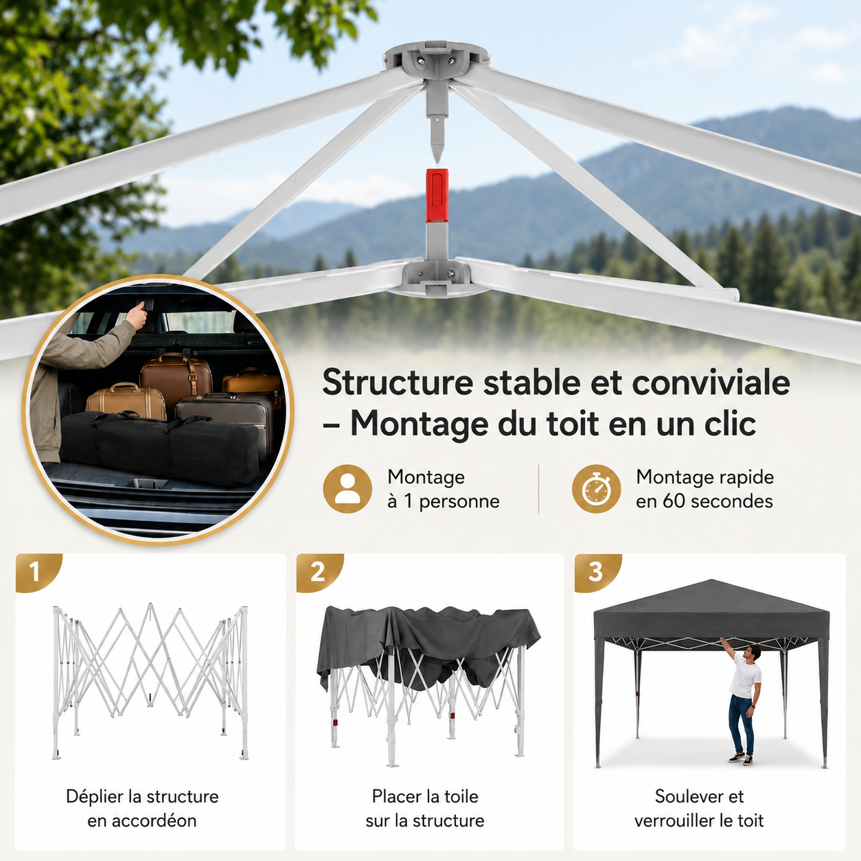 Pavillon de Jardin 3x3m - UPF 50+ & Anti-Insectes
