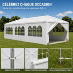 Tente de Réception 3x9m - Blanc - 27m²
